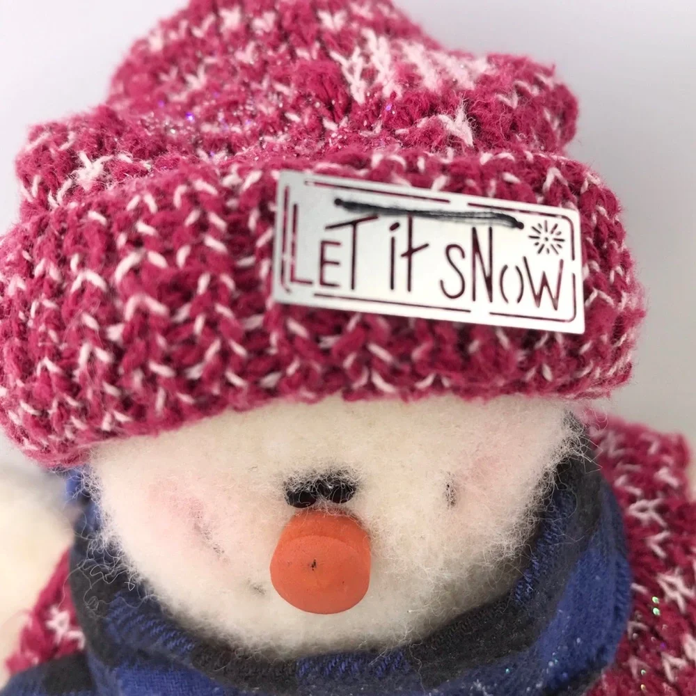 Vintage Handmade Let It Snow Plush Snowman Sweater Muffler Stuffed Animal Decor